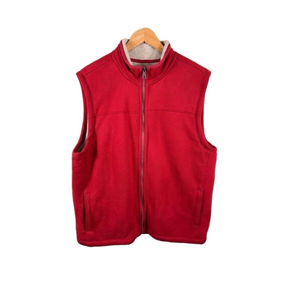 GH Bass Earth Size Large Red Mens Faux Fur Sherpa Fleece Full Zip Vest Jacket - Picture 1 of 6